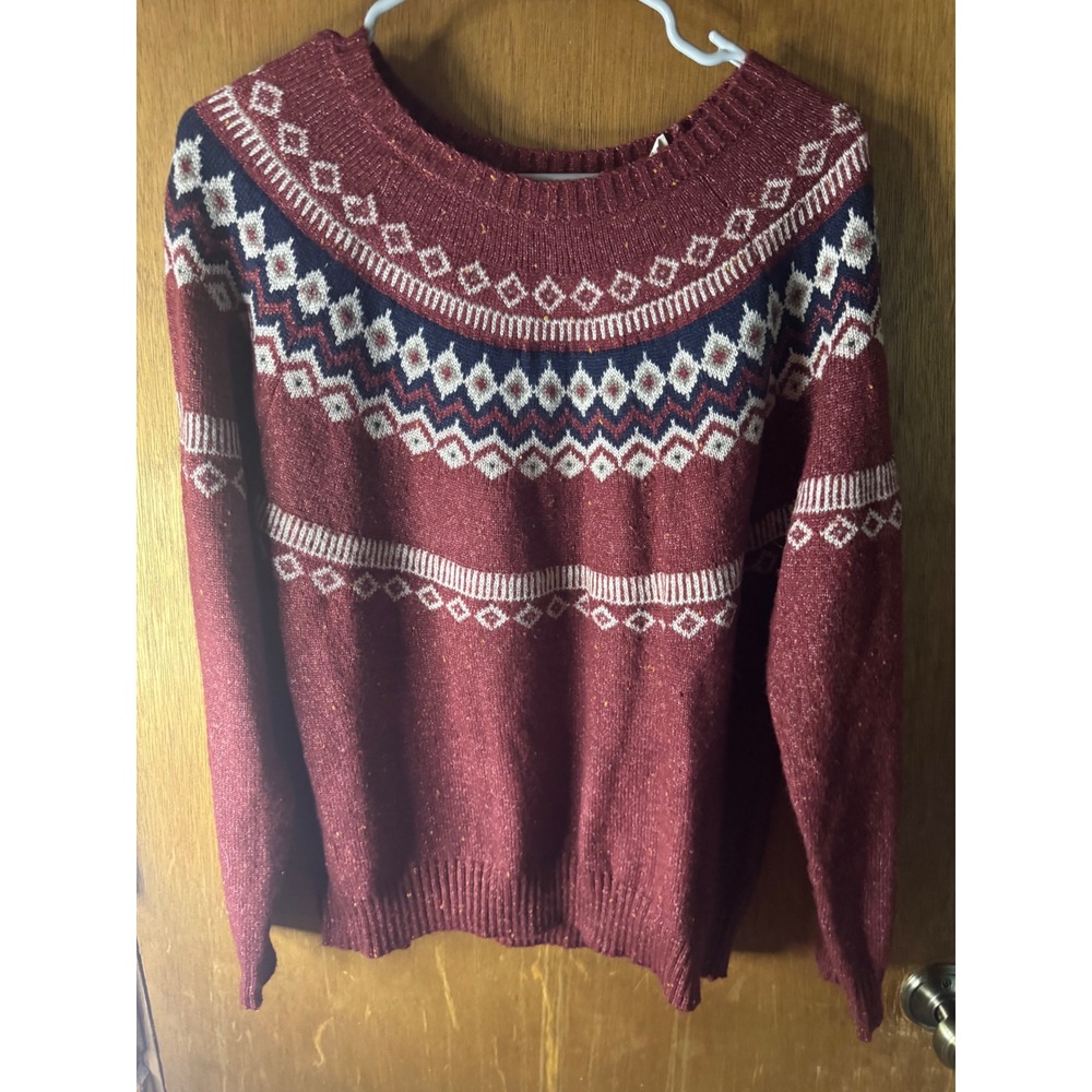Weatherproof Vintage Womens Fair Isle Sweater Burgundy Knit Large